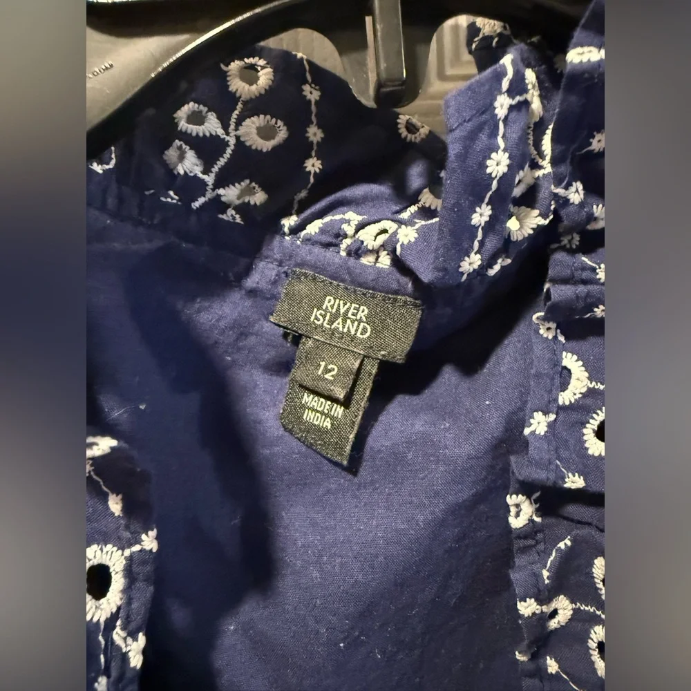 River Island Navy Blue Embroidered Midi Wrap Dress - Picture 7 of 7